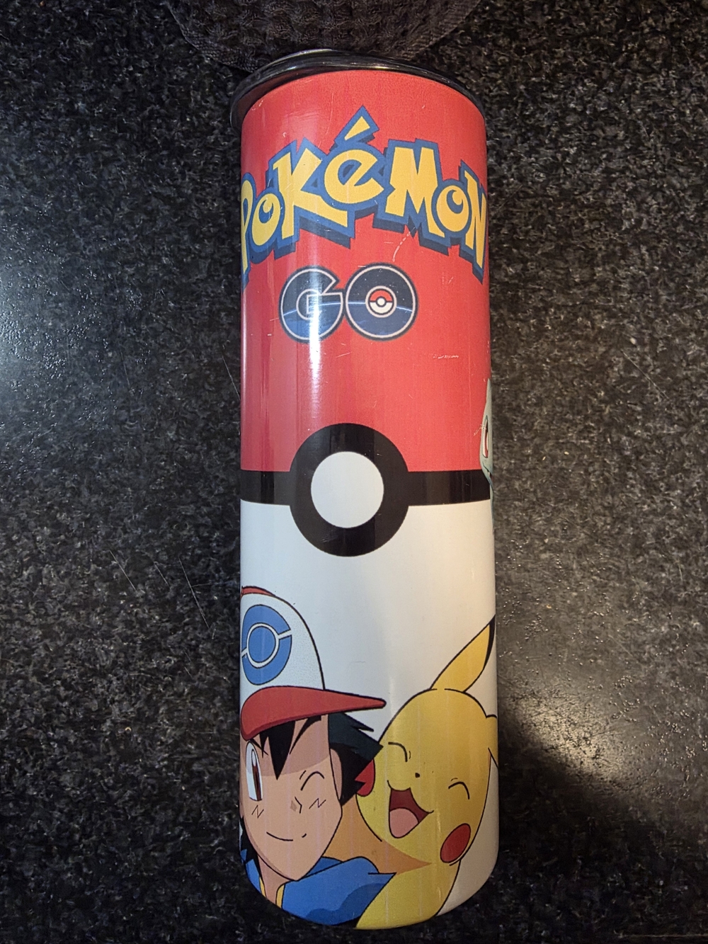 Pokemon Red & White Travel Tumbler with Ash and Pikachu Artwork